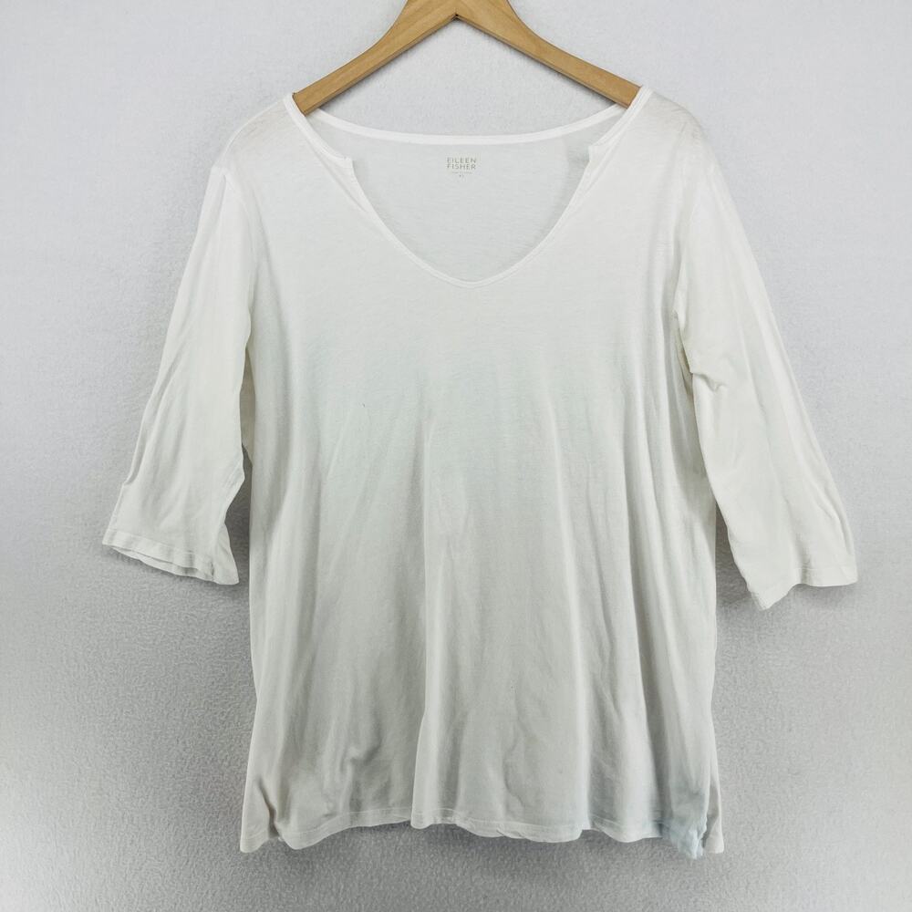 Eileen Fisher Cream V-Neck Three-Quarter Sleeve Tunic